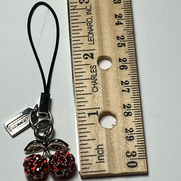 Coach Red Cherry Glitter Vintage Keychain with Silver and Green Accents - Picture 4 of 5
